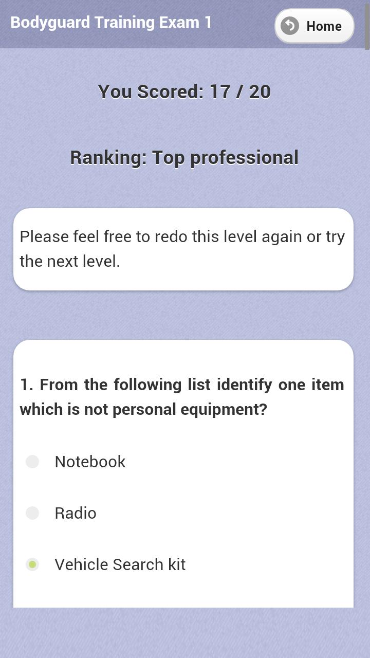 Bodyguard Training Exam 1 Screen 3
