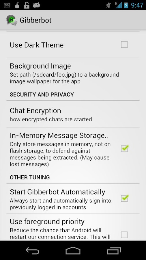 Gibberbot: Mensajería Seguro - screenshot