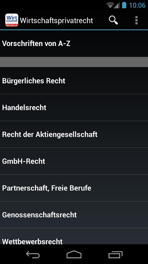 Android application Wirtschaftsprivatrecht screenshort
