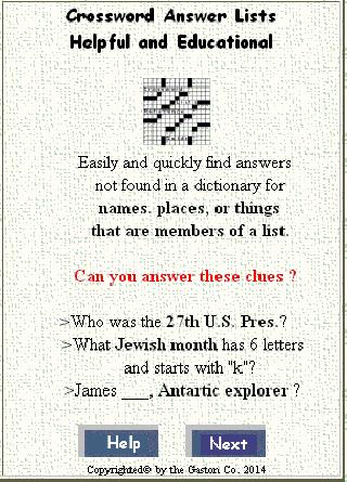 Crossword Answer Lists
