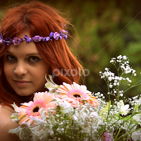 the girl and the flowers by Maria Ferreira - People Portraits of Women