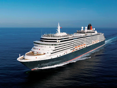 Cunard's Queen Victoria at sea. The ocean liner travels to the Caribbean, Central America, South Pacific, Mediterranean, Northern Europe and transatlantic routes. 