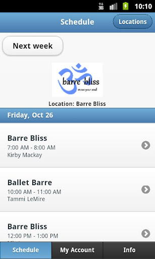 Barre Bliss Schedule App