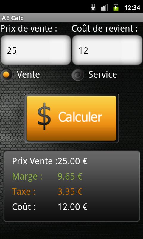 Android application Auto-entrepreneur Calc screenshort