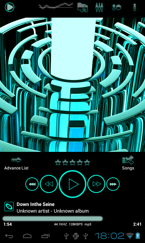 Android application Poweramp skin TRON TURQUOISE screenshort