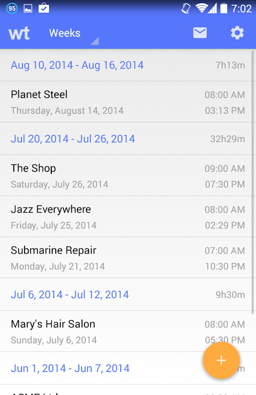 Android application Workplace Timesheet PRO screenshort