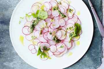 Radish confetti with salsa verde