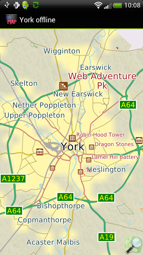 Android application York, UK offline map screenshort