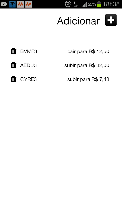 Android application Alerta Ações 2 screenshort