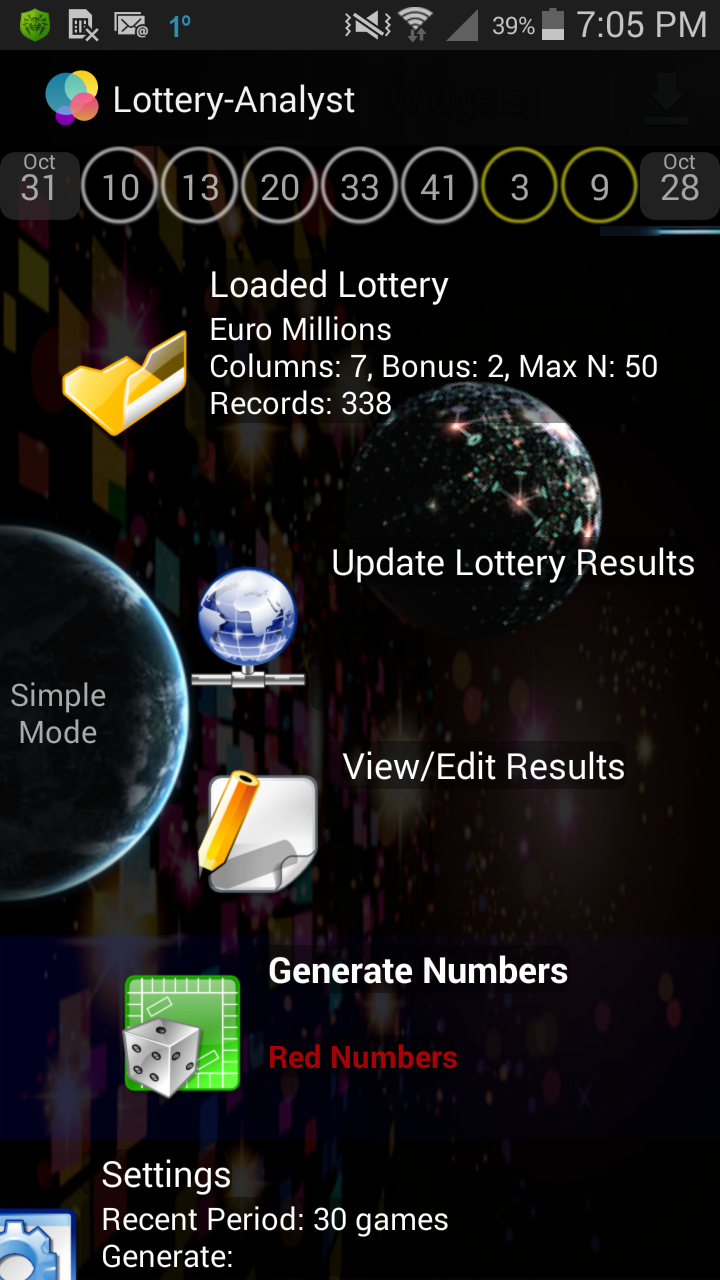 Lottery-Analyst Screen 1