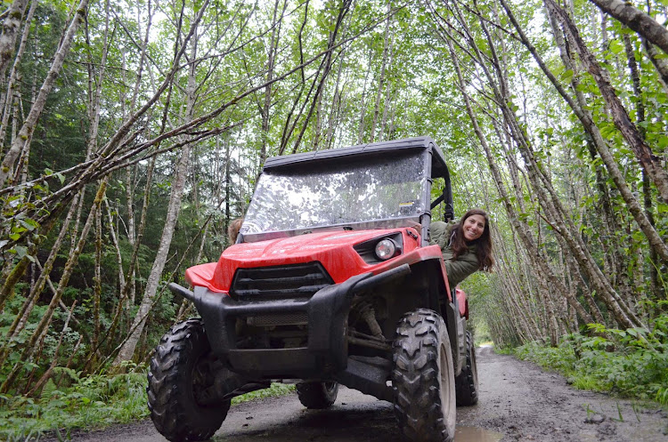 Taking part in an all-terrain vehicle tour in Glacier Bay, Alaska.