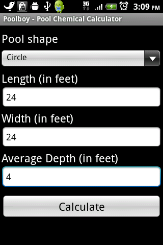 Android application Pool Chemical Calculator screenshort