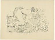 Wasvrouw zit op knieën aan waterkant