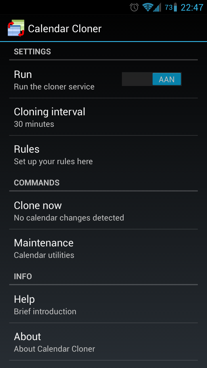 Calendar Cloner Screen 1