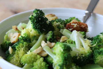 Simple Broccoli with Roasted Garlic, Toasted Hazelnuts, and Lemon