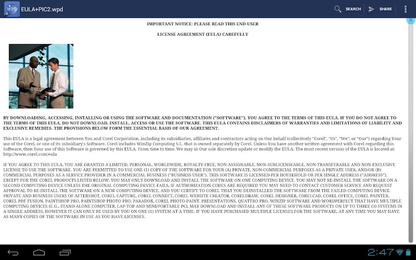 WordPerfect Viewer for Android Screen 1