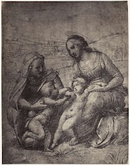 Fotoreproductie van een tekening van Rafaël, Maria met Christus, Johannes en Elisabet
