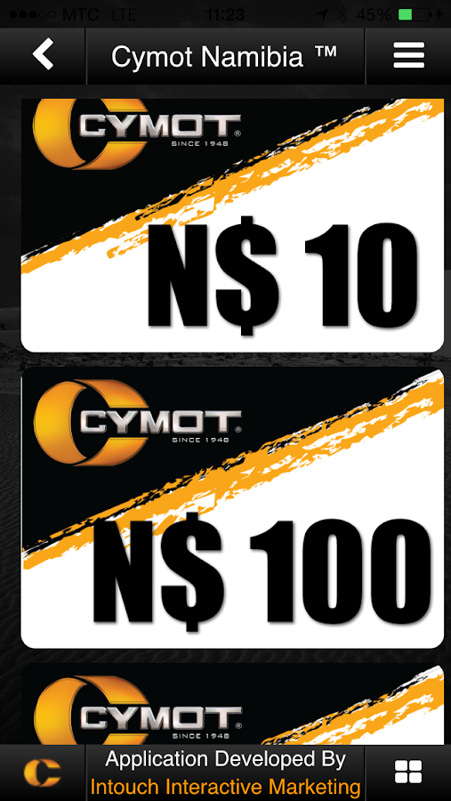   Cymot Namibia– skärmdump 