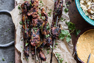 Indian Style Beef Satay with Curried Cashew Sauce.