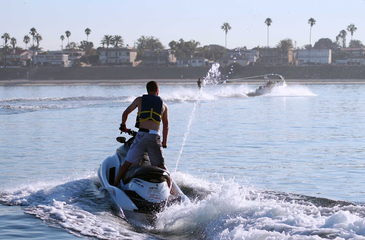 Jet skiers in Mission Bay, San Diego.