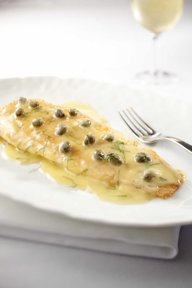 A sole dish served at Ocean Blue, the specialty seafood restaurant aboard Norwegian Breakaway and Norwegian Getaway. 