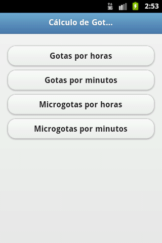 Android application Cálculo de gotejamento de soro screenshort