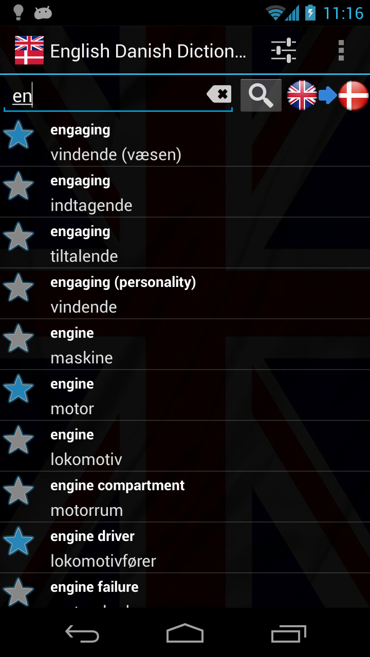 English Danish Dictionary Screen 2