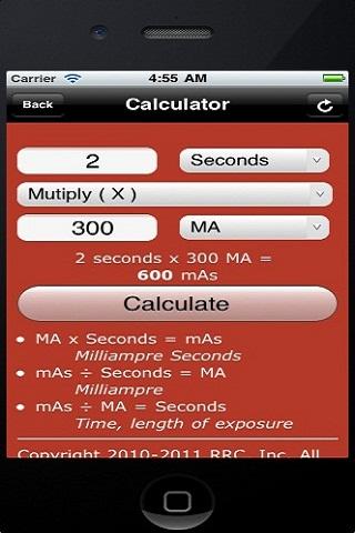 Radiographic Calculator Screen 2