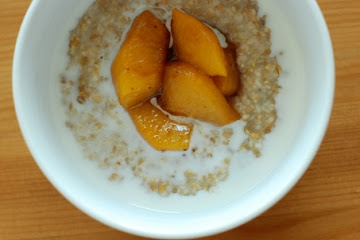 Maple Walnut Steelcut Oatmeal with Peach Compote