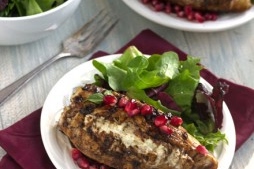 Baked Balsamic Goat Cheese Stuffed Pomegranate chicken