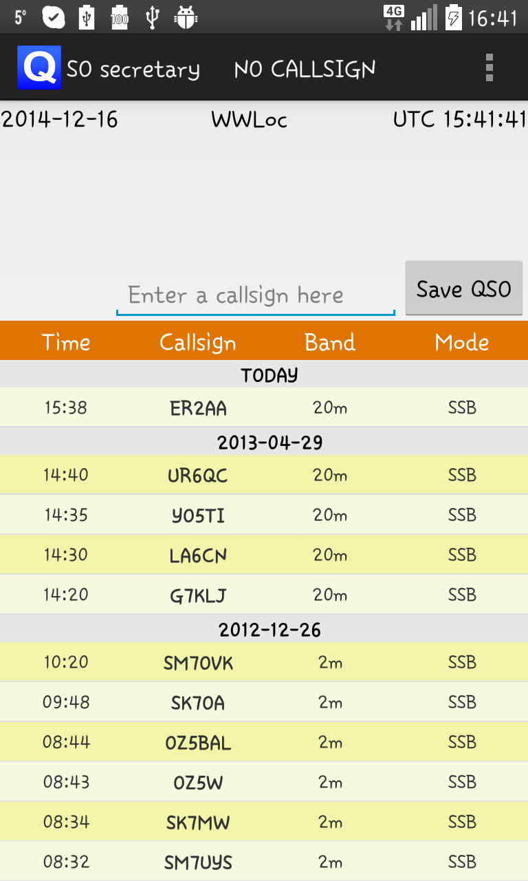Android application QSO secretary screenshort
