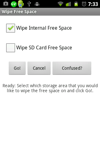 Wipe Free Space: Internal + SD