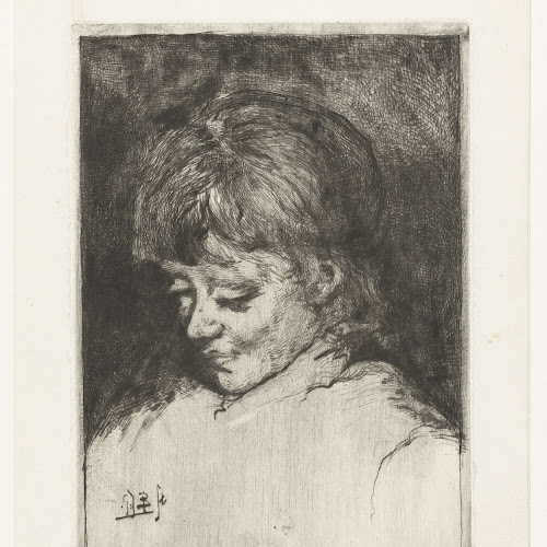 Portret van een meisje, naar links, Gerard Jan Bos, c. 1878 - in or ...