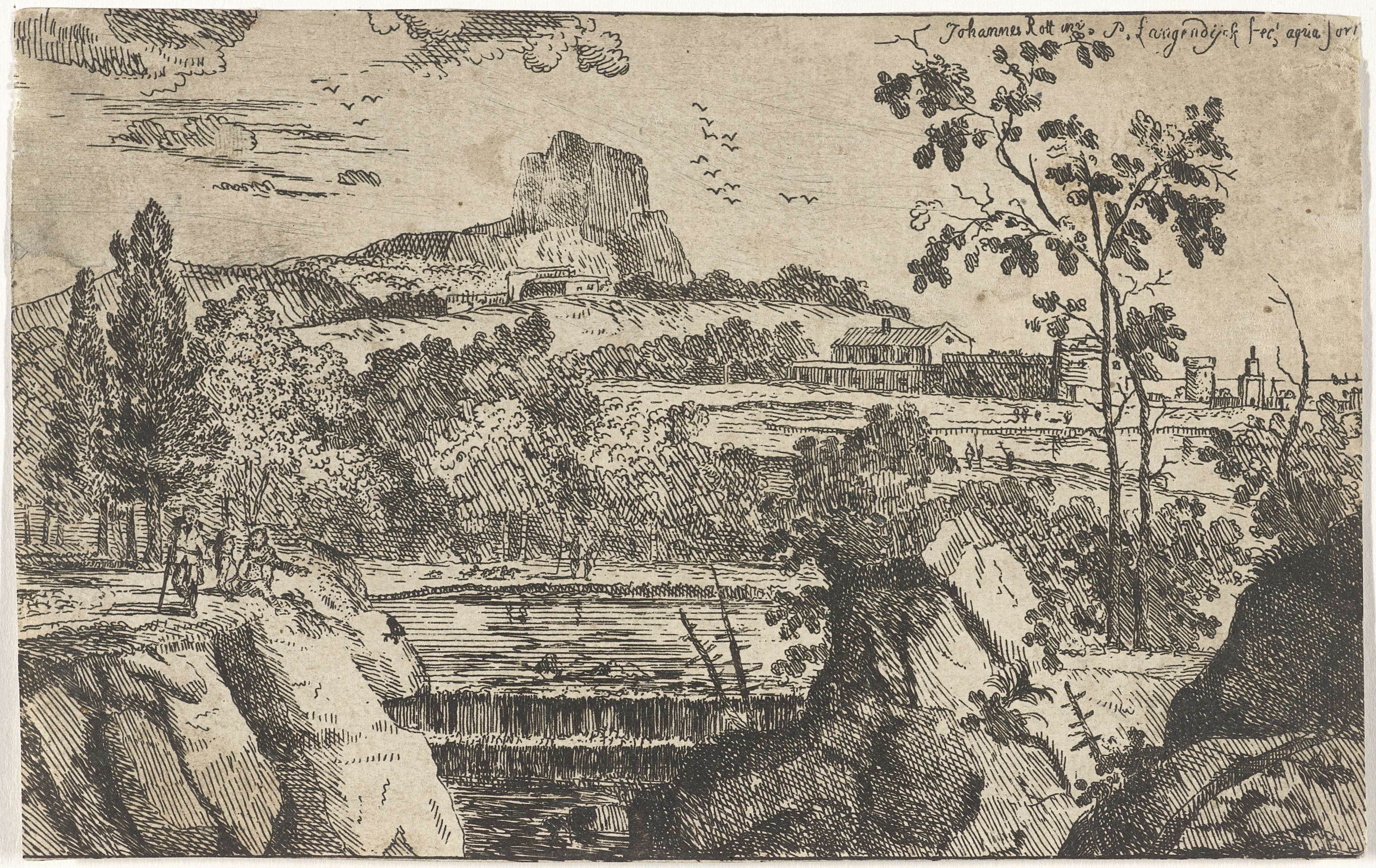 Bergachtig landschap met waterval