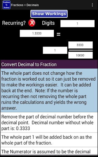 Fractions Decimals Calculator