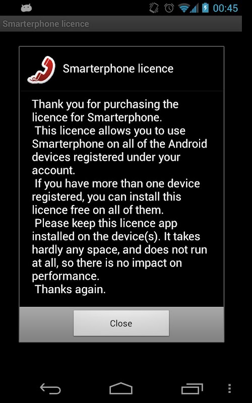 Android application Intelliphone licence screenshort
