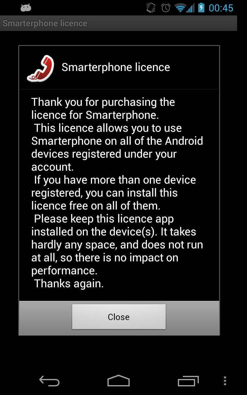 Intelliphone licence Screen 1