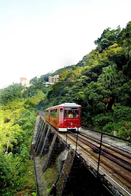 The Peak Tram on its way to Victoria Peak in Hong Kong.