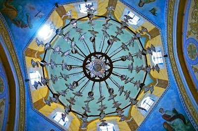 Inside the Catholic church in Fira on the island of Santorini.