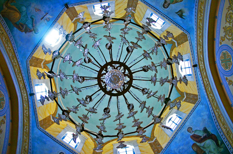 Inside the Catholic church in Fira on the island of Santorini.