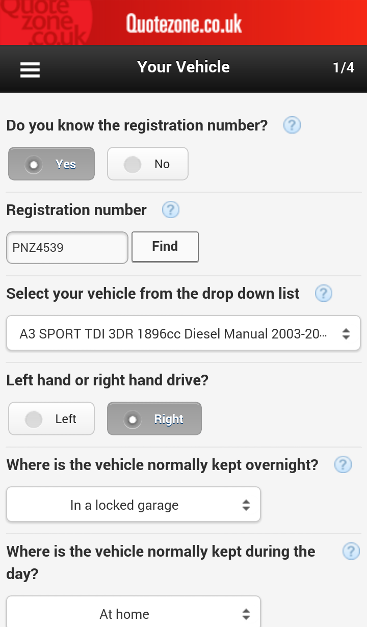 Car Insurance Quote Comparison Screen 2
