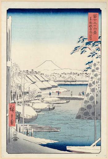 Riverbank at Sukiya in Edo (Tōto Sukiya-gashi), from the series Thirty-six Views of Mount Fuji (Fuji sanjūrokkei)