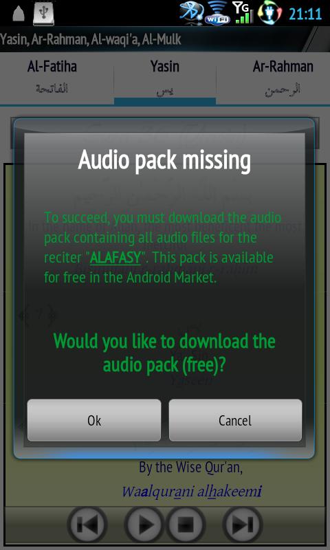 Android application Yasin Audio (Mishary Alafasy) screenshort