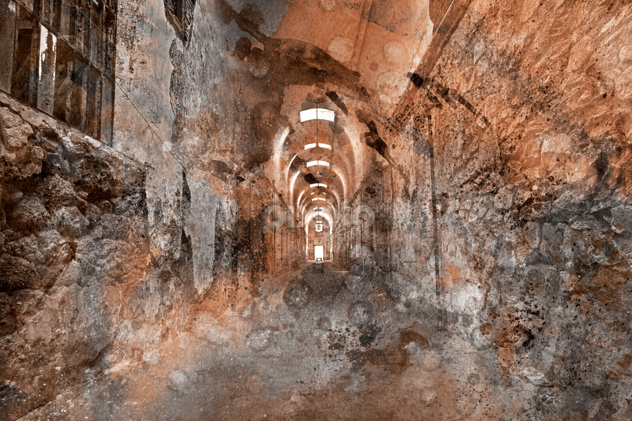 Prison Corridor - Acrylic Sepia Grunge by Nicolas Raymond - Digital Art Places