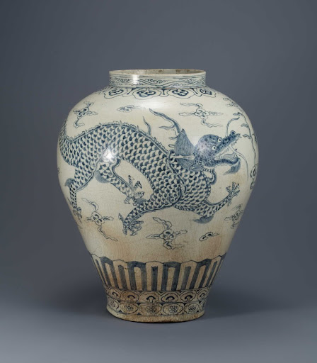 Jun (Ceremonial Jar), White Porcelain with Dragon Design in Cobalt-blue Underglaze