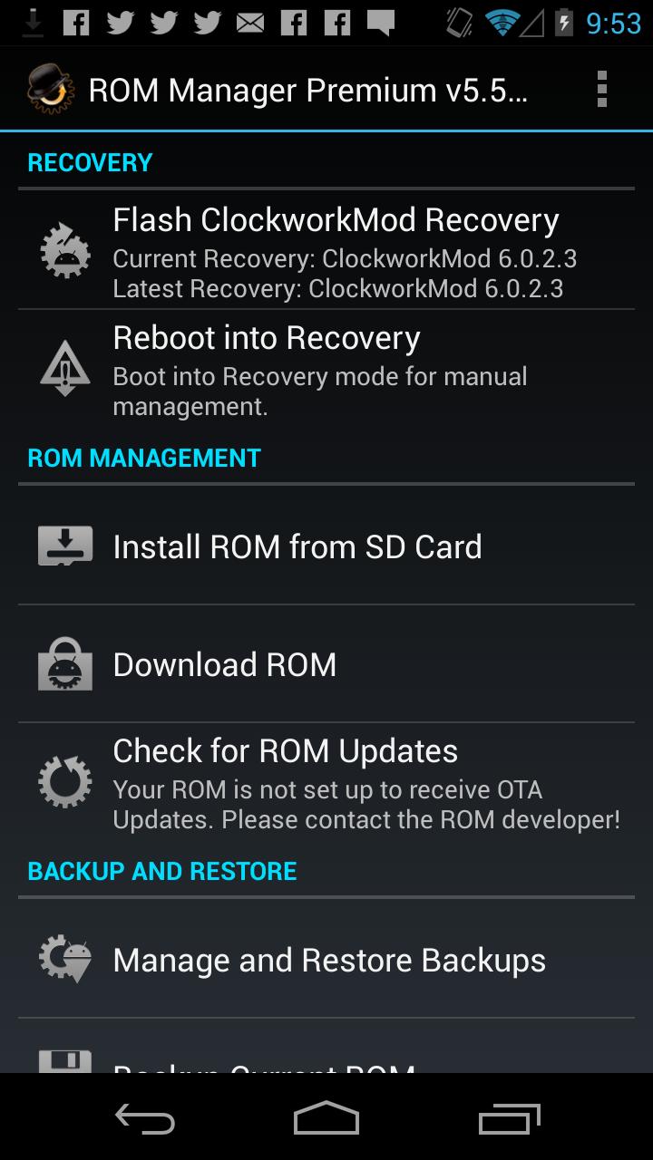 ROM Manager (Premium) Screen 1