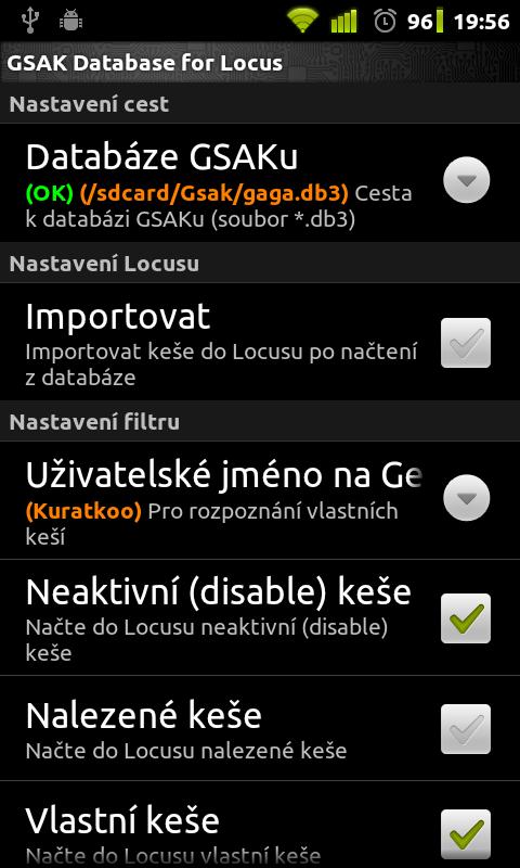    Locus - addon GSAK Database- screenshot  