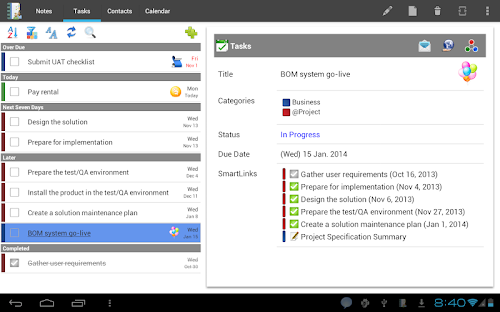 Android application VCOrganizer Tab screenshort