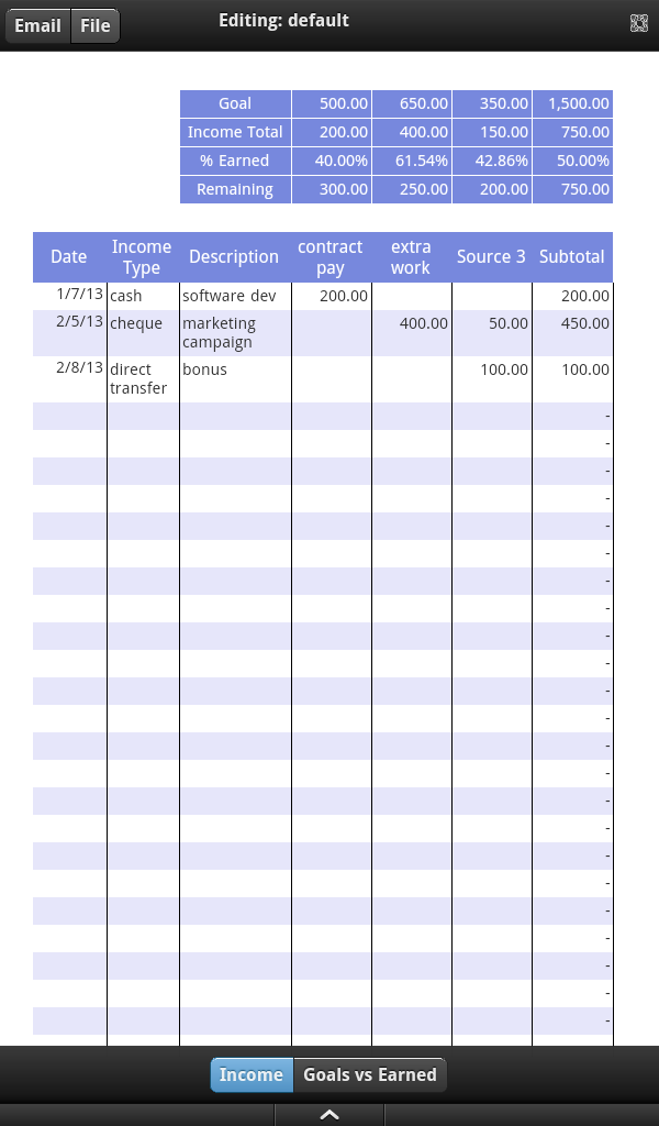 Income Tracker Screen 2