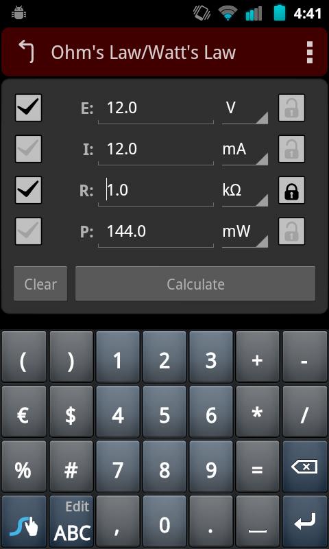 Electrist Electronics Calc Screen 3